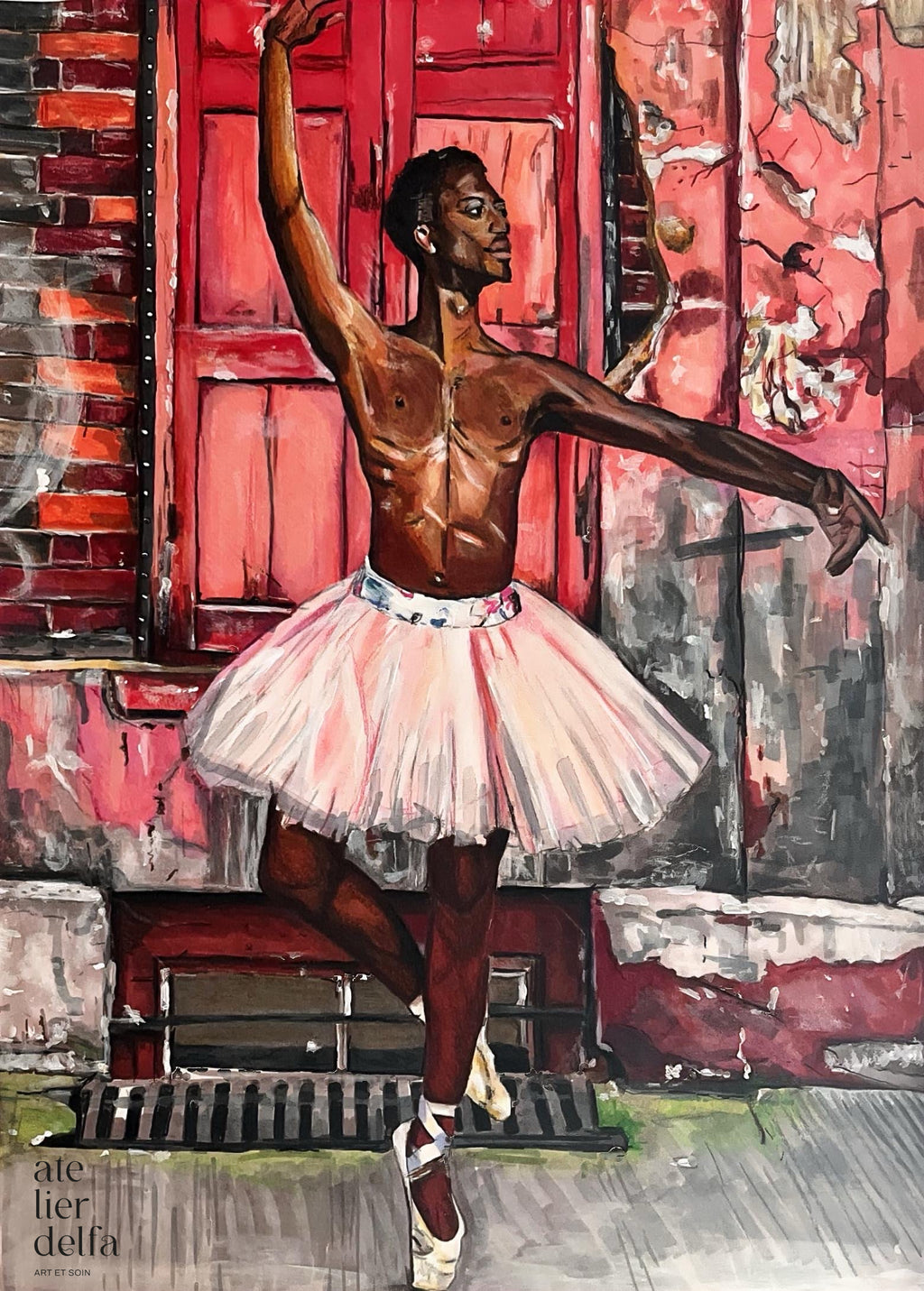 ORIGINAL ARTWORK - Ballet in front of a pink wall